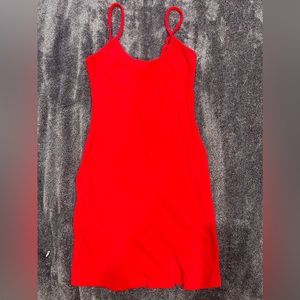 Red mini dress with small slit